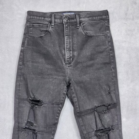 Abercrombie & Fitch Ultra High Rise Super Skinny Ankle 4 Long Black Distressed - Picture 3 of 12